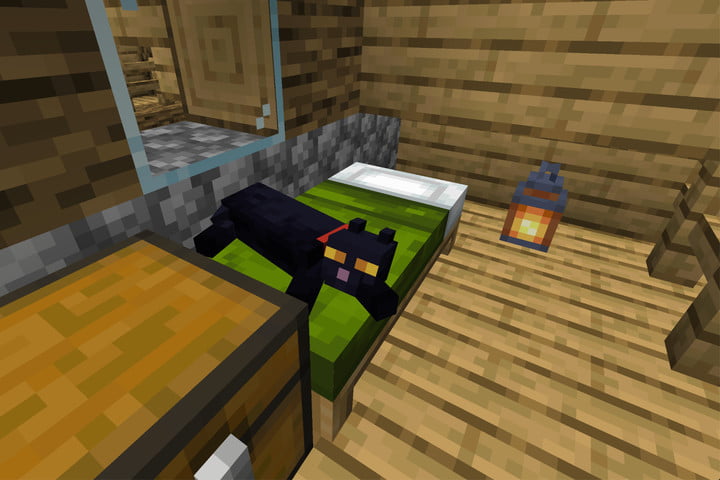 Chat couché sur le lit dans Minecraft